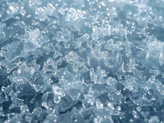 Ice Crystal Texture Macro Background: Blue Surface with Nature Pattern and Transparent Closeup of Water Droplets, Frozen Shimmering Light in Snow Abstract Details - Frosty Winter Environment in Glossy