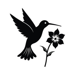 Elegant hummingbird sipping nectar from a vibrant flower in silhouette style