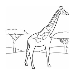 Giraffe standing in savanna landscape trees nature
