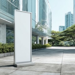 Contemporary office building standee mockup for corporate events, great for marketing branding.