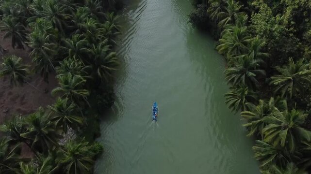 Scenic aerial drone footage of Maron River, Pacitan Indonesia
