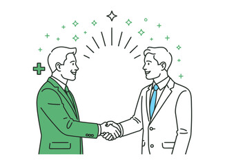 Minimal icon of business handshake between professionals, symbolizing successful partnership, agreement, and positive corporate relations.