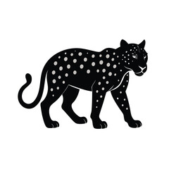 Powerful leopard silhouette in mid stalk pose against a clean white background