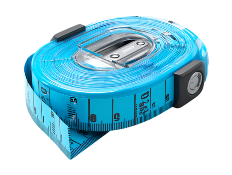 Blue measuring tape with retractable blade
