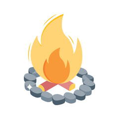 Visually appealing isometric icon of outdoor firepit setup