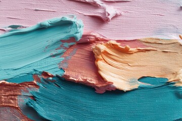 Soft copper, teal, and pink strokes on canvas form a harmonious, smooth abstract composition.