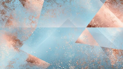 Geometric copper and light blue shapes with a smooth grainy texture, creating modern art depth.