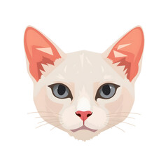 White cat face illustration with blue eyes and pink nose  