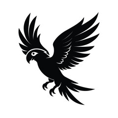 Elegant parrot in flight silhouette design with vibrant color options and classic typography