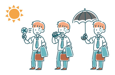 暑い日のビジネスマンのベクターイラストセット