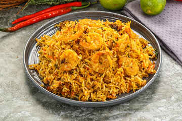 Indian cuisine - Biryani rice with prawn