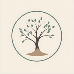 Minimalist Tree Illustration in Circle Frame on Cream Background