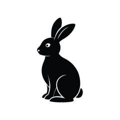 Serene rabbit sitting calmly silhouette on a clean white background