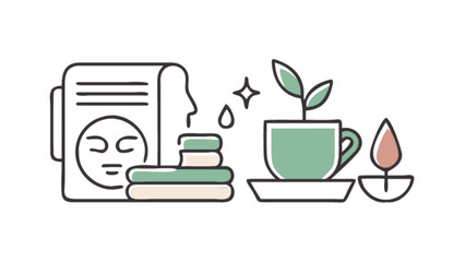 Wellness spa day at home concept with face mask tea candle and towels for relaxation and self care