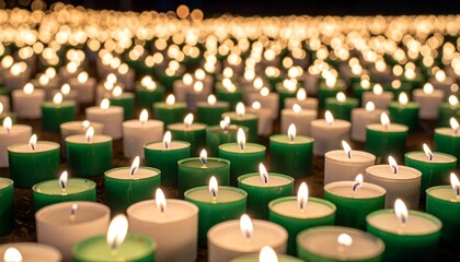 Obraz premium A mesmerizing concept of countless flickering candles illuminating the darkness, creating a profound atmosphere of peace, hope, and collective remembrance.