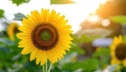 portrait a sunflower on field 