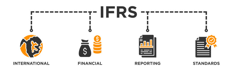 Ifrs banner web icon illustration concept for international financial reporting standards with icon of global, network, money, documents, books, and writing