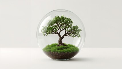 Elegant Glass Terrarium with Moss and Indoor Plant: Sustainable and Modern Eco-Friendly Home Decor for Botanical and Natural Habitat Display