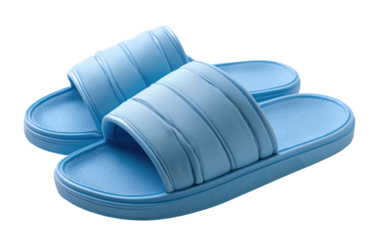 Light blue, slip-on sandals with textured straps and platform soles
