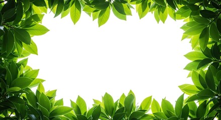 Lush Green Leaves Border on Clean White Background Nature