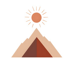 Minimalist Mountain and Sun Illustration: Geometric Landscape with Warm Earth Tones.