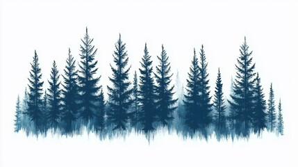 Obraz premium Dark blue pine trees forest winter landscape art nature illustration