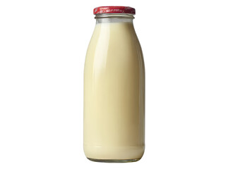 Creamy milk bottle fresh dairy product glass bottle, Isolated On White Background, Png Transparent