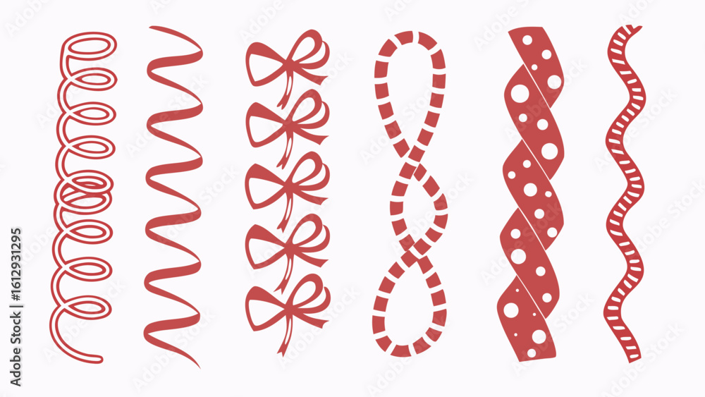 Aufkleber six red decorative ribbons with different patterns and shapes on a white background