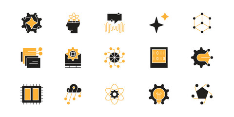 Artificial intelligence icon set, future technology for automation, assistance, prediction, suggestion and data processing deep learning