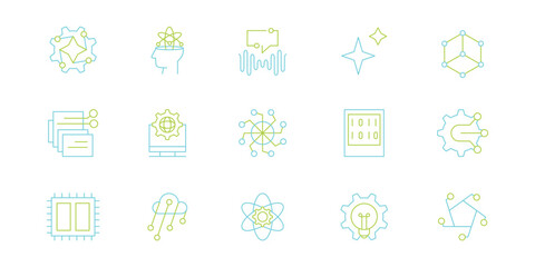 Artificial intelligence icon set, future technology for automation, assistance, prediction, suggestion and data processing deep learning