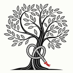 Obraz premium A minimalist vector icon of a tree with its branches tied in a knot, looking confused.