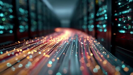 Fiber Optic Cables Data Center Network Technology, 4k video footage - Powered by Adobe