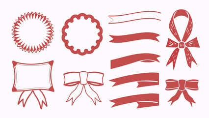 decorative frames, ribbons, and bows in red, isolated on a white background design element