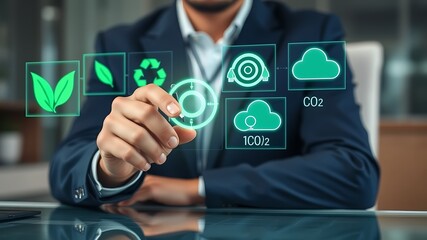 Person interacting with environmental sustainability icons image