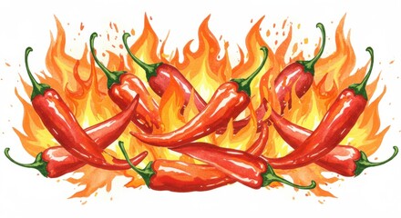 Fiery Feast Chili peppers ablaze in a vivid dance of heat and spice