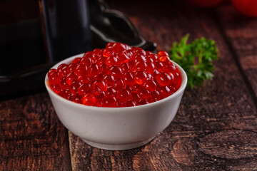 Salmon red caviar in the bowl