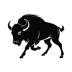 Powerful buffalo charging forward silhouette in dynamic cmyk and grayscale vector design