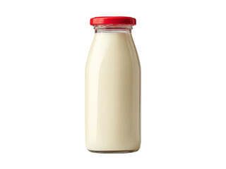 Glass bottle of milk red cap dairy product beverage fresh healthy drink, Isolated On White Background, Png Transparent