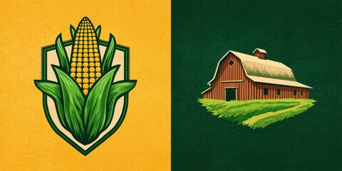 Corn Badge. Farm Logo Design for Organic Food Label and Fresh Produce Emblem