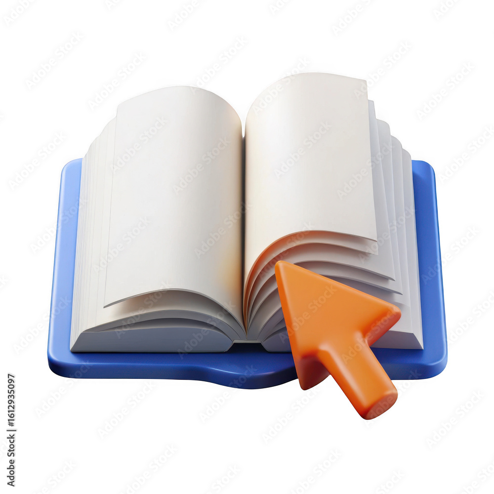 Poster 3d rendered open book with cursor icon isolated on transparent background