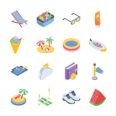 Get this modern bundle of travel and holiday adventure isometric icons