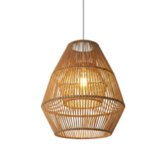 Contemporary bamboo pendant light with warm glow in black space