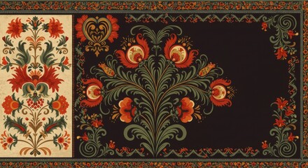 Folklore Floral Tapestry A symmetrical burst of vintage blooms in warm tones