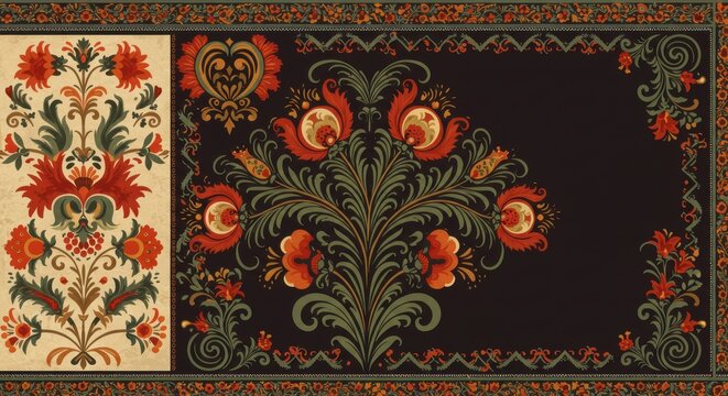 Folklore Floral Tapestry A symmetrical burst of vintage blooms in warm tones