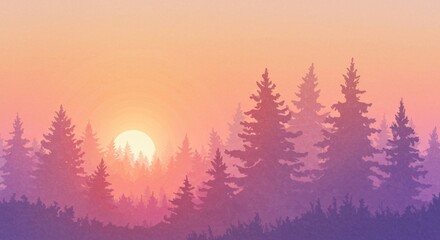 Forests embrace at sunset Trees silhouette against a soft warm sky