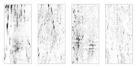 Grunge texture effect set. Distressed overlay rough textured. Abstract vintage monochrome. Black colors isolated on white background. 