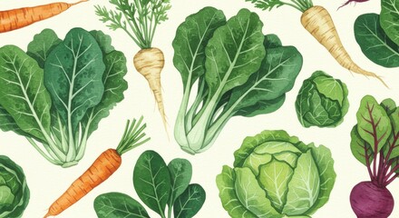 Fresh Veggies Abound A watercolor garden feast of carrot chard cabbage parsnip and beetroot