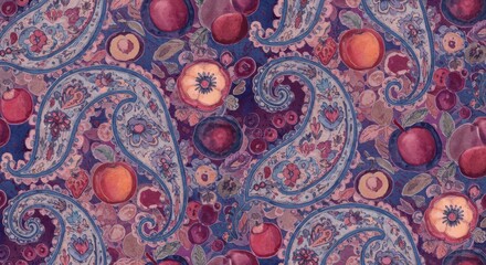 Fruit  Paisley Fable A watercolor dance of orchards and intricate swirls a textile fantasy unveiled