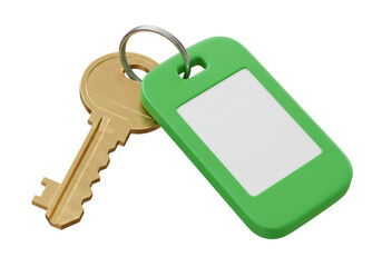 Isolated Gold Key with Green Tag and Blank Label