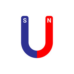 Horseshoe U Shaped Magnet Icon with Labeled Poles for Physics Concepts